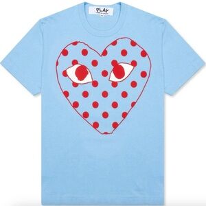 Comme des Garçons Play Light Blue Tee with Red Heart